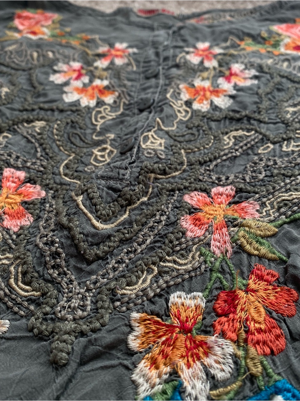 Johnny Was Green Linnet Boho Faire Embroidered Floral Peasant Blouse Large - Picture 7 of 10